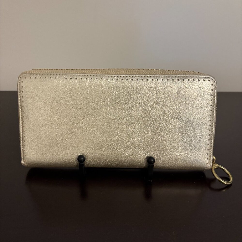 Coach Audrey Perforated C Gold Metallic Zip Around Accordion Wallet - Picture 3 of 8
